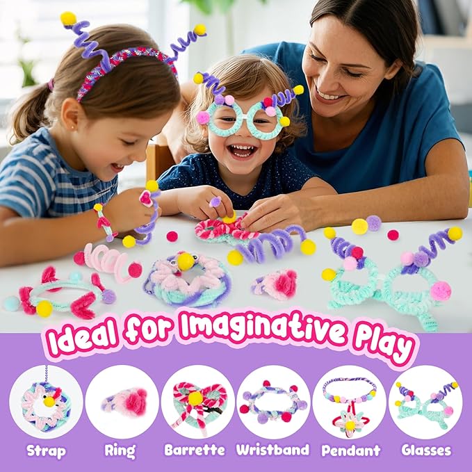 ROOCHKD Arts and Crafts Jewelry Making Kit, Multi-Colored Chenille Stems, Art Supplies DIY Pipe Cleaners Crafts Projects and Decorations Class Activity for Kids Birthday Exchange Gifts Party Favors