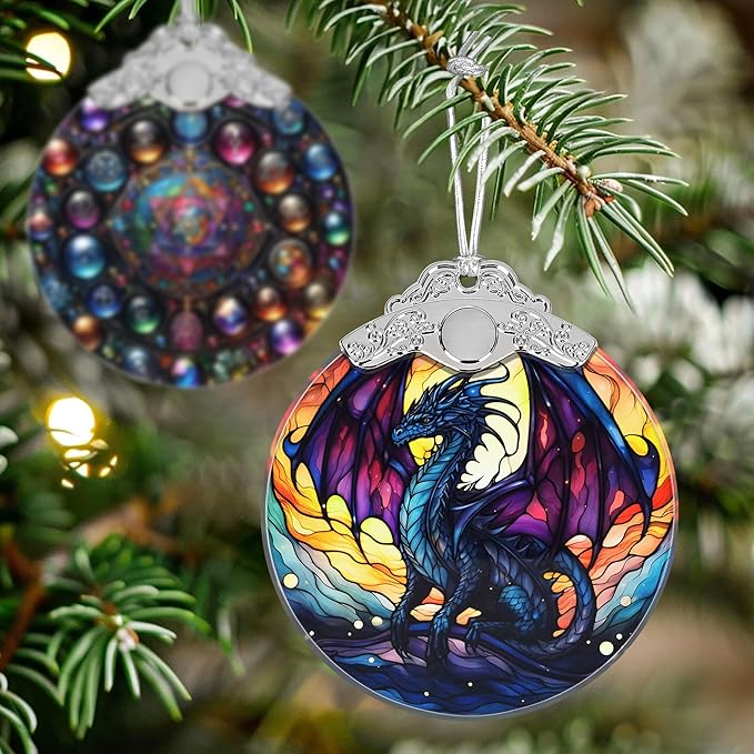 Flying Dragon Stained Glass Orament - Christmas Ornament - Christmas Decorations for Tree - Holiday Present ldeas - Gift Exchange
