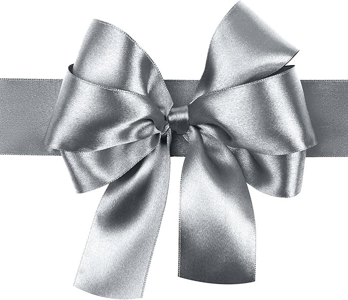 LIUYAXI Silver Stain Ribbon, 1" X Continuous 50 Yards, Double Faced Fabric Ribbon Perfect for Gift Wrapping Wedding Birthday Party Chair Sash Christmas Hair Floral Craft Sewing