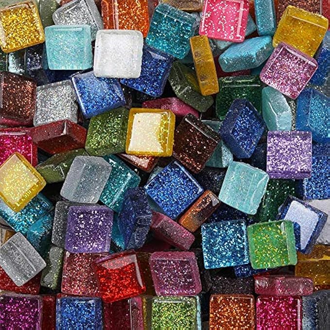 Mixed Color Mosaic Glass Tiles Shine Crystal Glass Pieces Bulk Square Glitter Crystal Mosaic Tiles for Home Decoration or DIY Crafts 200g,1x1 cm (Panchromatic)