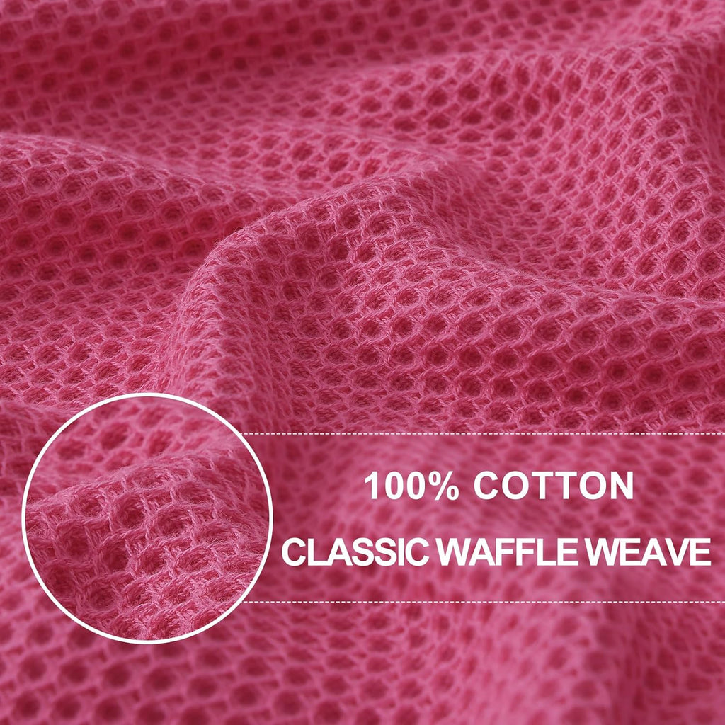 Homaxy 100% Cotton Waffle Weave Kitchen Dish Towels, Ultra Soft Absorbent Quick Drying Cleaning Towel, 13 x 28 Inches, 4-Pack, Hot Pink
