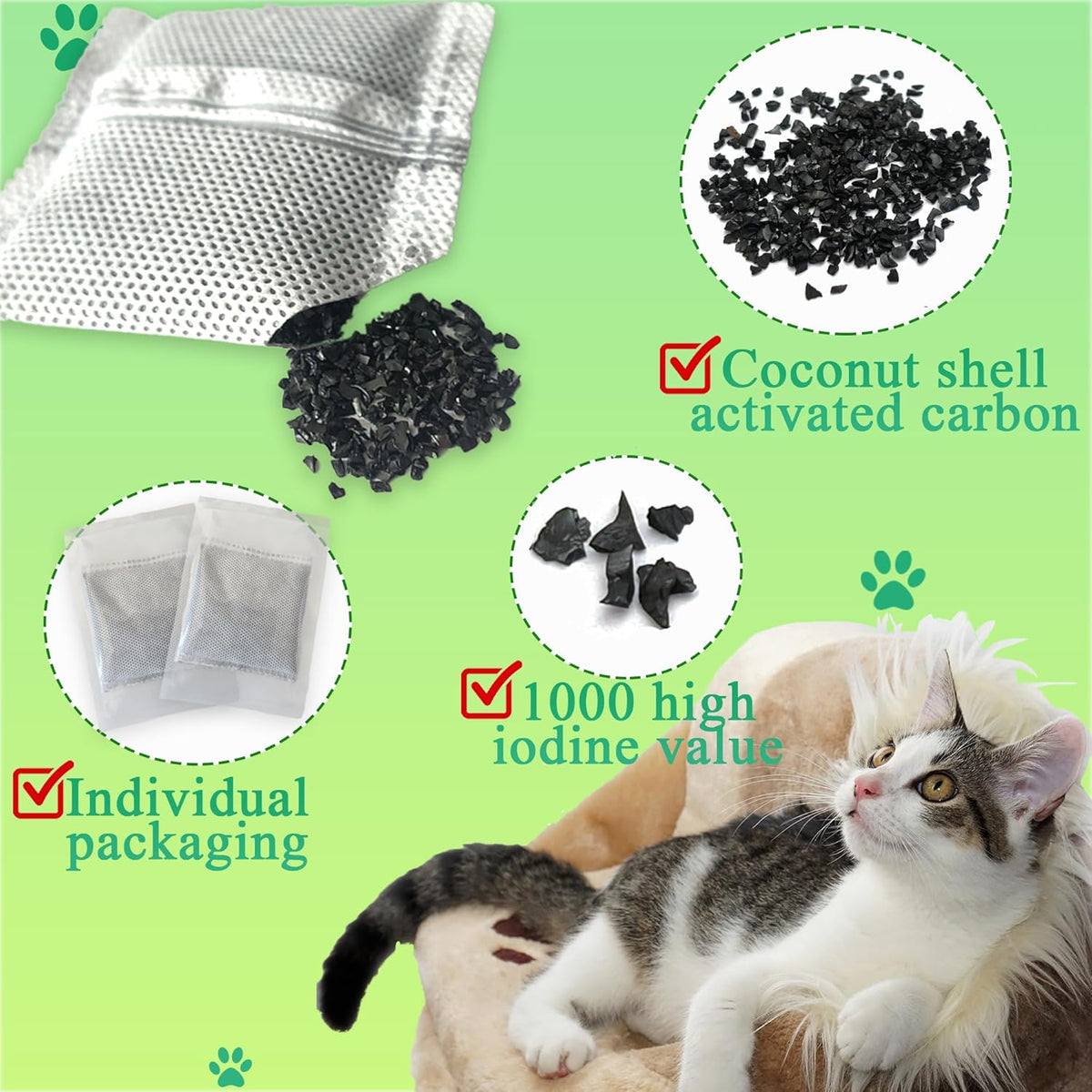 12 Pack Odor Eliminator for PuraMax Self-Cleaning Cat Litter Box, Natural Activated Charcoal Filters Refills, Cat Toilet Odor Control Replacement for Automatic Litter Box