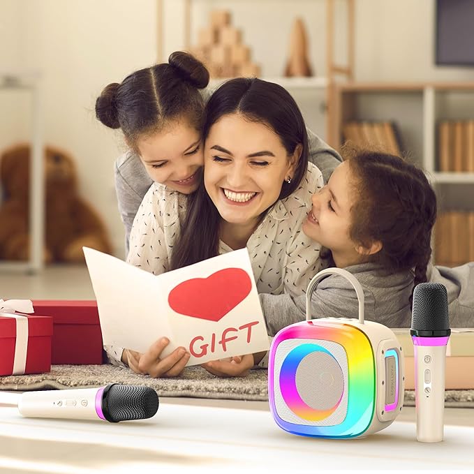 Mini Karaoke Machine for Kids Adults: Portable Bluetooth Speaker with 2 Wireless Mics for Home Party - Singing Karaoke Birthday Gift for Girls Boys 4 5 6 7 8 9 10 11 12+ Years Old Family Party