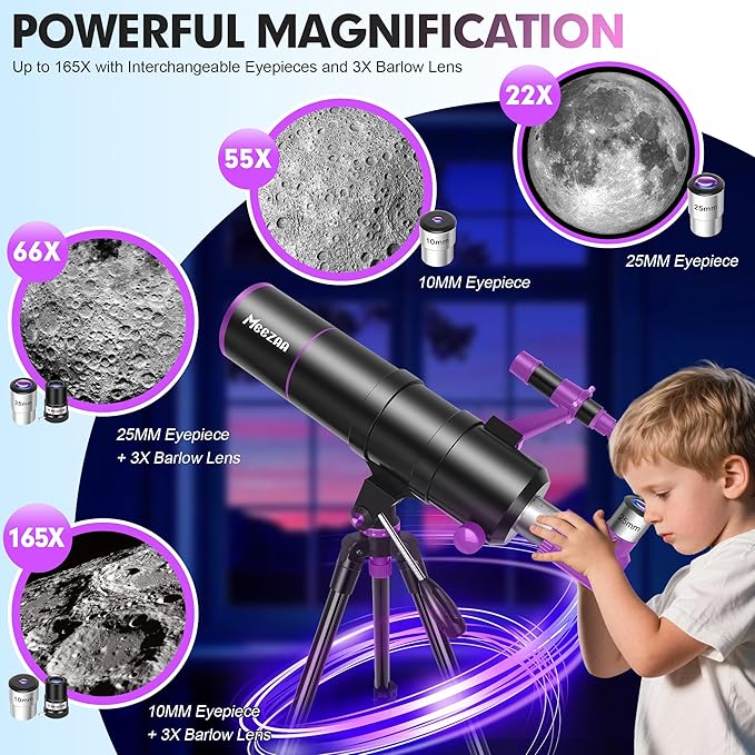 Telescope, Telescope for Adults High Powered, 90mm Aperture 550mm Portable Professional Refractor Telescopes for Kids & Astronomy Beginners with Tripod, Phone Adapter, Carry Bag & Moon Filter