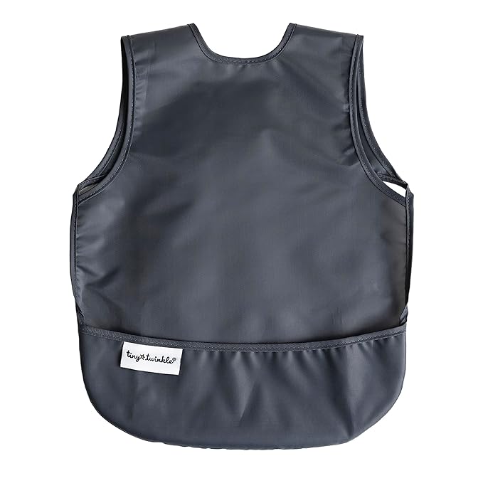 Tiny Twinkle Mess Proof Baby Bib - Waterproof & Lightweight Baby-Led Weaning Apron | 100% Recycled Polyester, Easy Clean & Machine Washable (Charcoal, Small 6-24 Months)