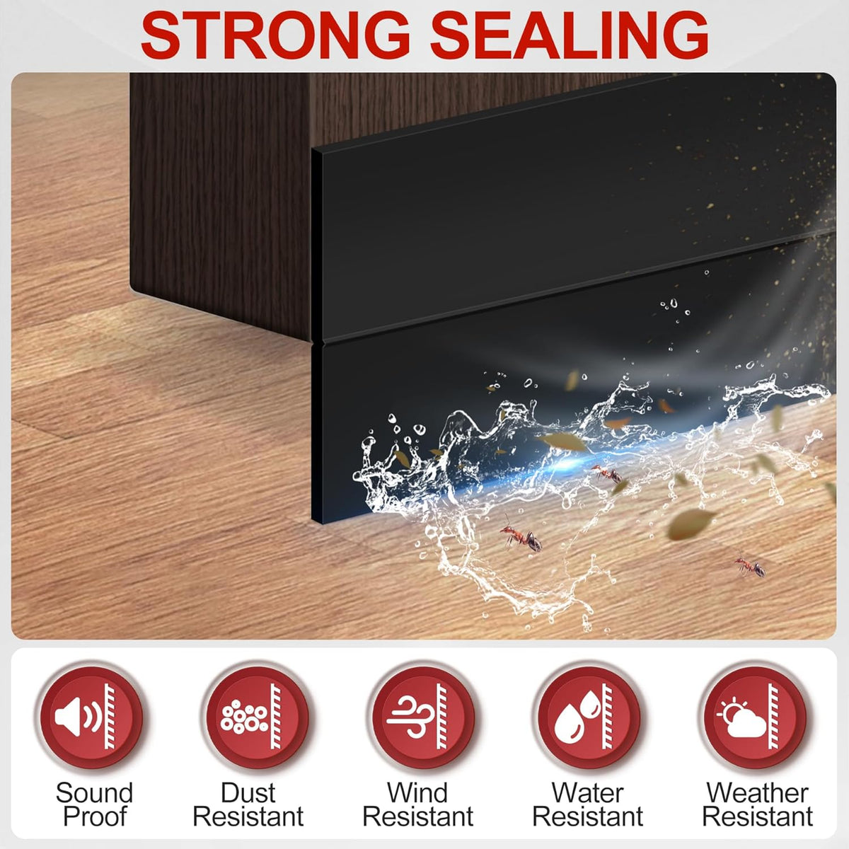 MYFAMIREA Door Weather Stripping 2IN (W) x 20FT (L) Door Draft Stopper Seal Tape Silicone Seal Strip Self Adhesive Shower Sweep Insulation Tape Side Bottom Strip for Sliding Glass Window Gap, Black