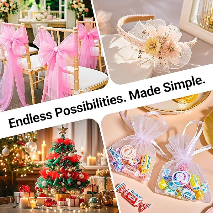 Antique Gold Crystal Organza Fabric – 16" x 5 Yards Lightweight Sheer Tulle for Bows, Tutus, Table Runners, Gift Wrapping, Crafts & DIY Sewing (Folded Package)