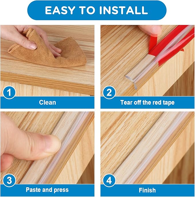 Baby Proofing, 0.6in Edge Protector Strip Clear, Thickened Silicone Soft Corner Protectors with Upgraded Pre-Taped Strong Adhesive, 6.6ft Edge Protectors for Sharp Corners of Cabinets, Tables, Drawers