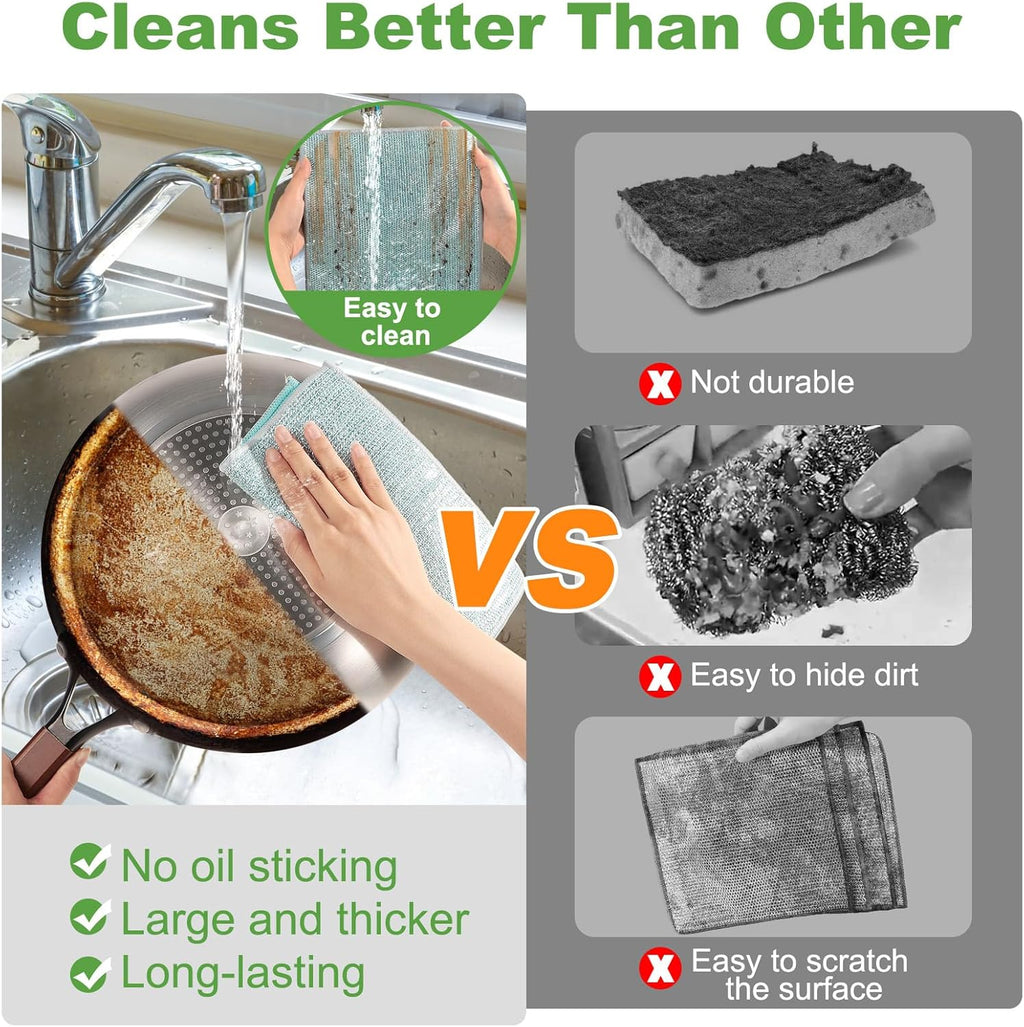 10counts Non Scratch Wire Dishcloth Multipurpose Wire Dishwashing Rag for Washing Dishes,Double Layer Microfiber Cleaning Cloth,Reusable Diamond Weave Steel Wool Scrubber Cloths,Blue