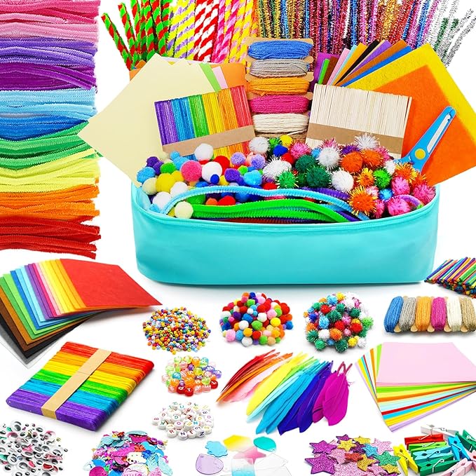 FUNZBO Arts and Crafts Supplies for Kid - Crafts for Girls Age 3, 4, 5, 6, 7, 8, 9 Years Old, Craft Kit with Pipe Cleaners, Pompoms & Craft Tools, Birthday Gifts for 4-8 Boys & Girls