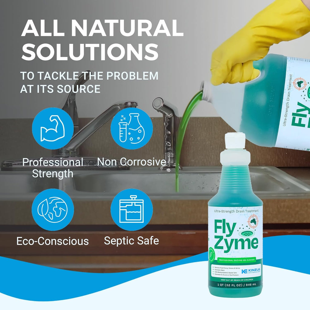 Kinzua Environmental Fly-Zyme, Highly Concentrated Enzyme Drain Cleaner for Pipes, Drain Gel for Fruit Flies, Organic Waste Degrader & Odor Neutralizer, 32 fl oz, Pack of 2
