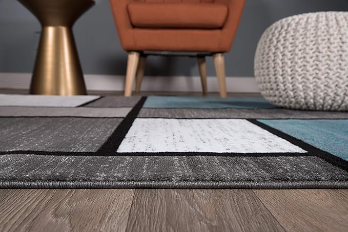 Rugshop Contemporary Modern Boxes for Home Office,Living Room,Bedroom,Kitchen Non Shedding Area Rug 3'3" x 5' Blue/Gray
