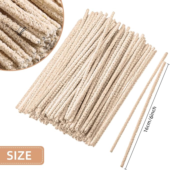 Patelai 150 Pieces 6 Inch Long Soft Pipe Cleaners Long Chenille Stems Twistable Cleaners with Storage Box for Removing Dirty Cleaning Glass Ceramic(Beige)