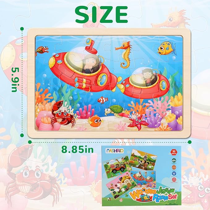 Wooden Puzzles Toys for Kids Ages 3-5, Set of 4 Packs with 20-Piece Farm, Animals Theme Wood Jigsaw Puzzles, Preschool Educational Brain Teaser Toys for Boys and Girls 3-6 Years Old.