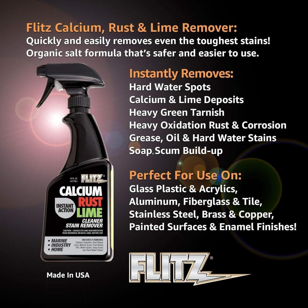 Flitz Calcium, Rust, & Lime Remover - 16oz Bottle of USA-Made Limescale Remover for Toilets, Showers, and More - Powerful Spray that Instantly Eliminates Tarnish, Grease, and Other Grime (6 Pack)