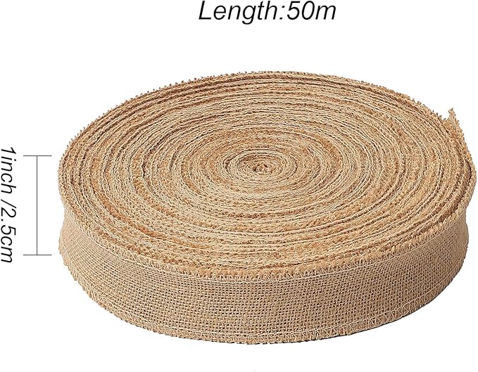 KINJOEK 1 Inch Wide 54 Yards Burlap Ribbon, Natural Jute Fabric Ribbon Crafts Ribbon for Christmas Wedding Gifts Burlap Fabric DIY for Decoration