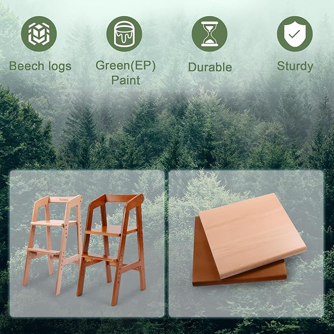 Yoleo Wooden High Chair for Toddlers to Teens, Adjustable Dining Feeding Chair with Steps Grows with Child, Max 60kg (Nut-Brown)