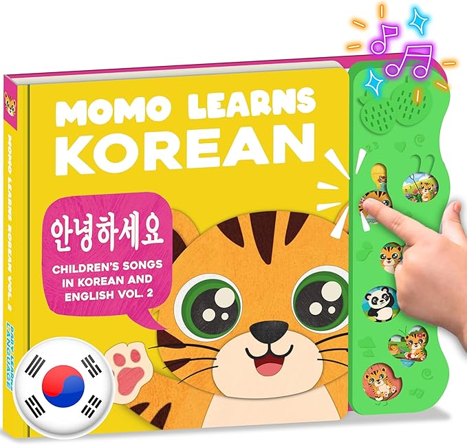 New! Learn Korean for Kids, Momo Learns Korean Vol. 2, Bilingual Korean Baby Book for Kids, Babies & Toddlers 1-3, Kids Board Book w/ Hangul, First Words & Songs, Language Toy for Preschoolers 0-3