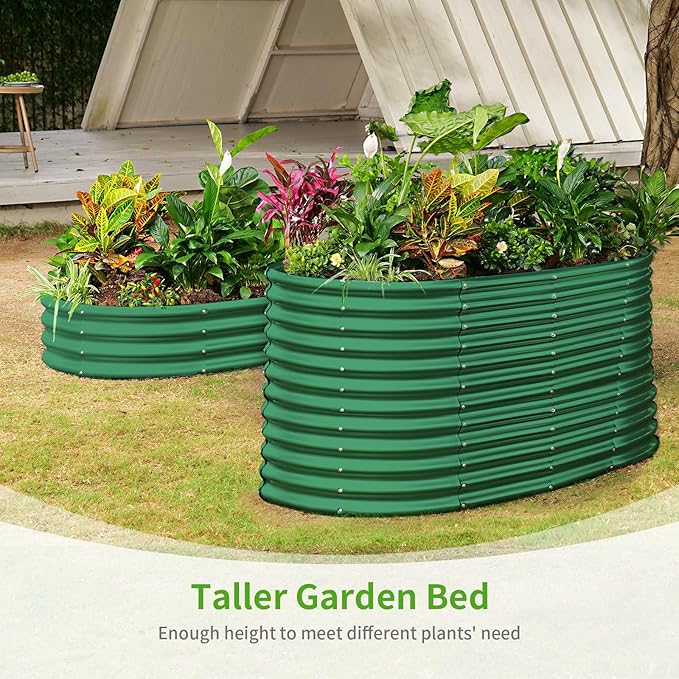 Land Guard 6x3x3ft Oval Galvanized Raised Garden Beds, Large-Capacity Metal Planter Box Outdoor, Durable Deep Raised Garden Bed 3ft Tall, Raised Beds for Gardening Vegetables, Forest Green