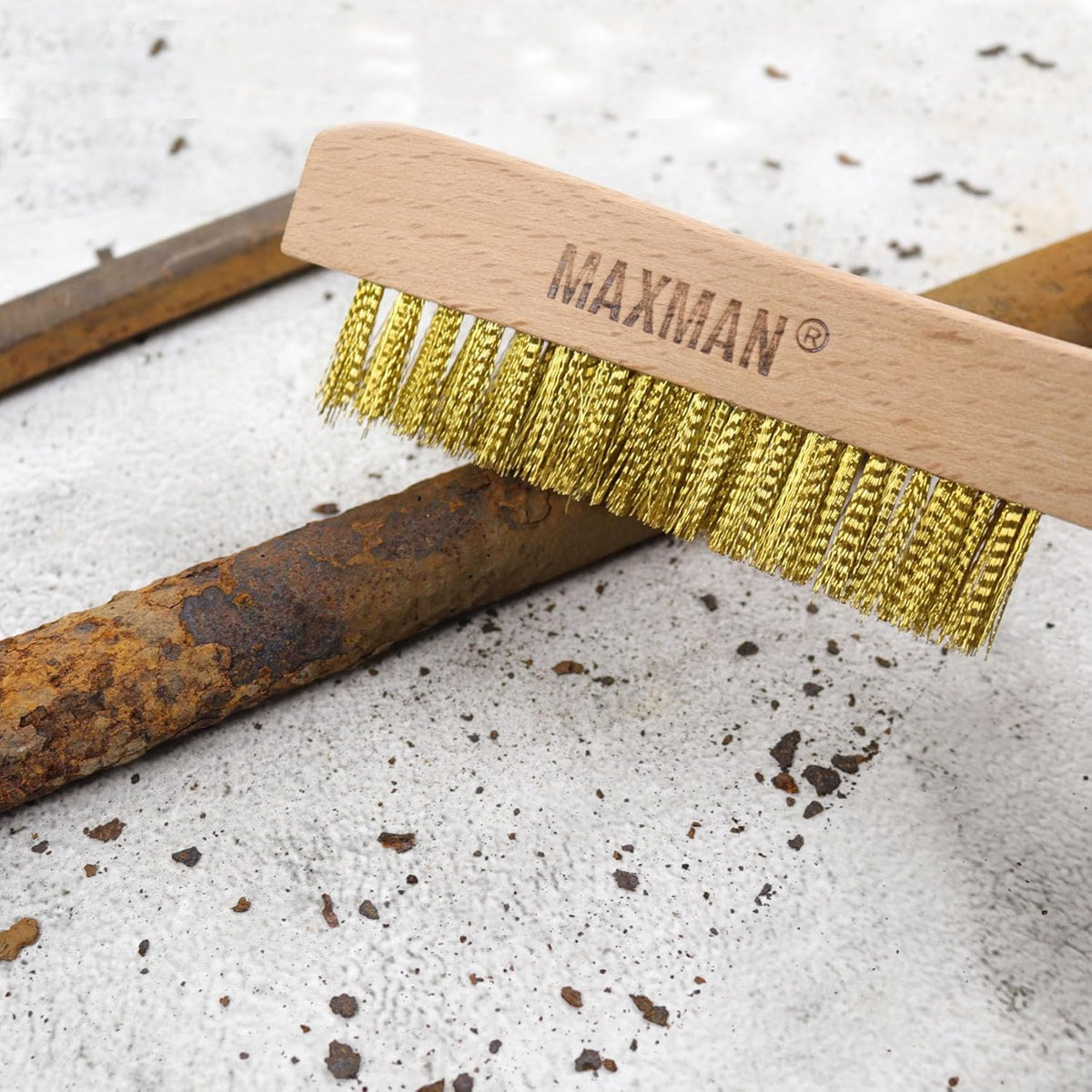 MAXMAN Brass Brush, Soft Brass Bristle Brush, Wire Brushes for Cleaning Metal Rust, Welds with 10" Beechwood Handle, 2 Pcs