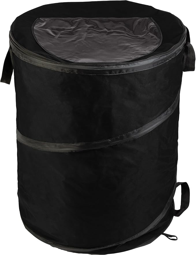 Wakeman Collapsible Trash Can - 46-Gallon Garbage Can Outdoor Bin with 3 Stakes for RV, Camping, Storage, Recycling, or Yard Waste Outdoors (Black)