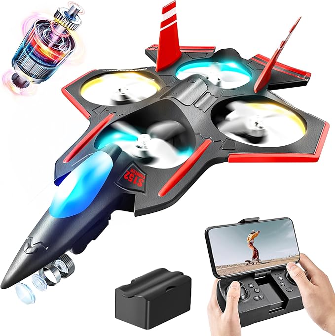 BEZGAR Brushless RC Plane with Camera | 2.4GHZ Remote Control Airplane, 6-axis Gyro Drones for Kids, RC Helicopter, 360°Flip Jet Fighter for Beginners with LED Navigation Lights