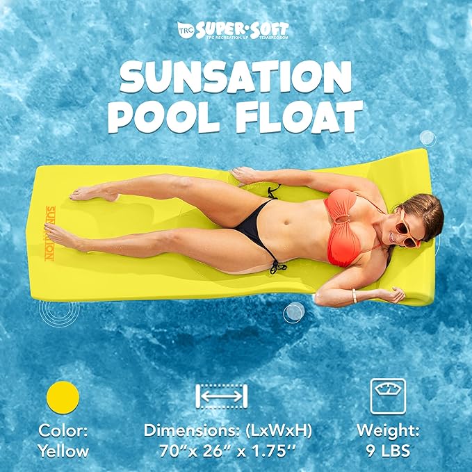 TRC Recreation Sunsation Vinyl Coated Foam Swimming Pool Float Mat Adult Lounger with Built-in Roll Pillow