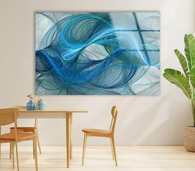 My Photostation.com 20Wx14H'' Blue Energy Abstract Wall Art – Fluid Motion Glass PrintTempered Glass Printing Wall Decor Large Wall Art Wall Hangings