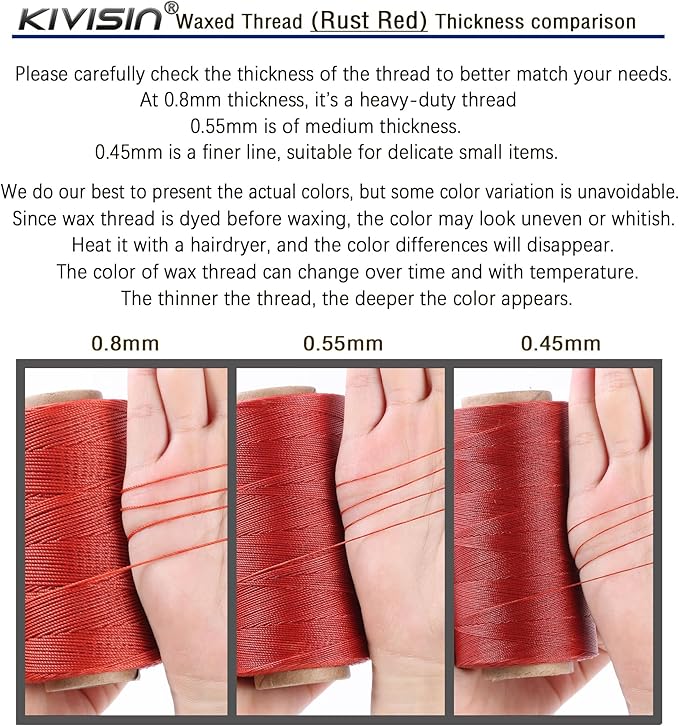 Sturdy Bonded Waxed Polyester Thread, 0.55mm, 437 Yards Wax String Cord - Rust Red for Leather, Hand Sewing, Stitching, Bookbinding, Beading, Bracelets and Macrame Jewelry Making