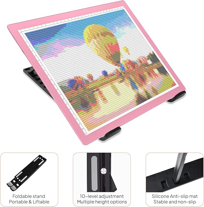 iVyne Corded A4 Light Pad for Diamond Painting & Art Projects – LED Light Board with Diamond Art Accessories – Ultra-Thin & Portable Diamond Dot Light Board, Perfect for Artists - Pink