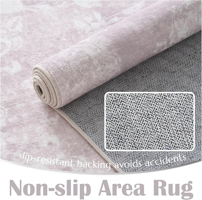 jinchan Vintage Floral 4x6 Area Rugs - Machine Washable Distressed Design Soft Ultra-Thin Low-Pile Non-Slip Carpet for Entryway Kitchen Bedroom Nursery Living Room Dining Room (4x6ft,Orchid)
