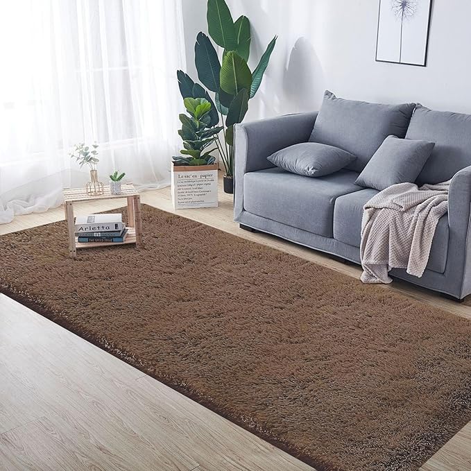 2x6 Runner Rug for Bedroom: Fluffy Shag Soft Washable Rugs Small Fuzzy Plush Indoor Carpet for Hallway Bedside Dorm Kids Girls Boys Room (Coffee, 2'x6')