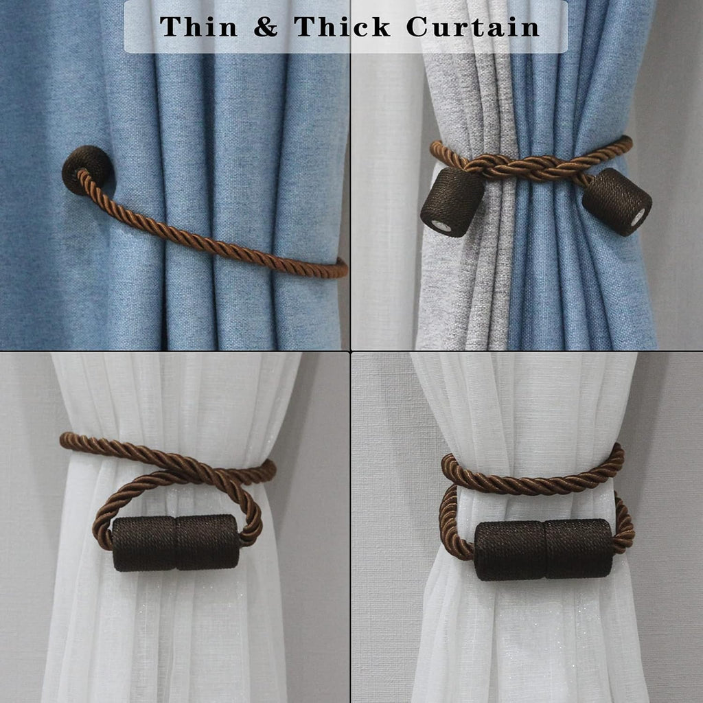 6 Pack Coffee Strong Magnetic Curtain Tiebacks Outdoor Elegant Decorative Tie Backs Modern Rope Tiebacks for Drapes Window Curtain Holdbacks for Draperies