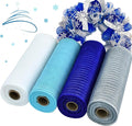 TONIFUL 4 Rolls 10 Inch Blue/Silve/White Decorative Mesh Ribbbon Rolls, for Wreath Supplies Front Door Wreath Craft Tree Decor Christmas NewYears Blue Decoration (30ft/roll, 120ft/Set)