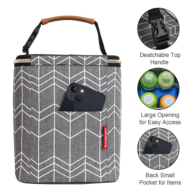 Breast Milk Cooler Bag with Ice Pack Fits 4 Baby Bottles Up to 9 Ounce, Baby Bottle Bag Great for Nursing Mom Daycare, Grey