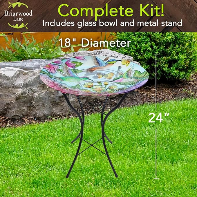 Briarwood Lane Springtime Hummingbirds Glass Birdbath