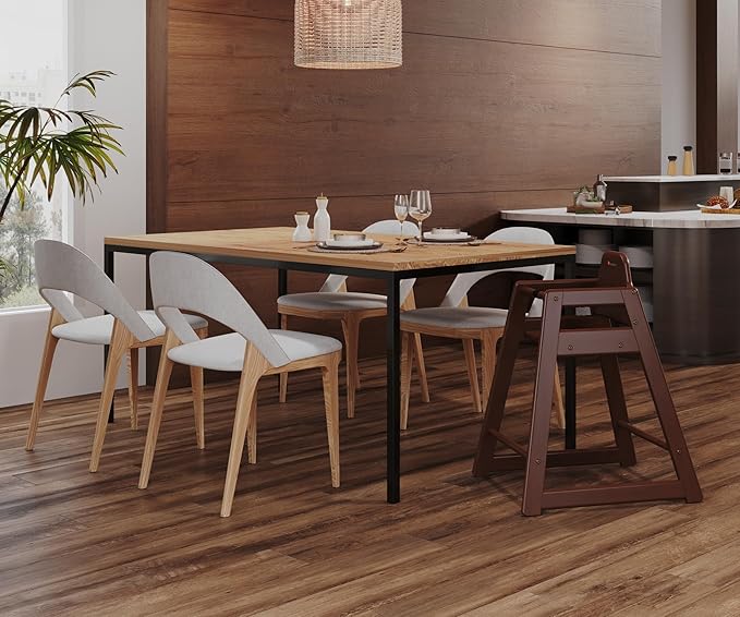 Foundations Neat Seat Wood Highchair for Restaurants, Easy to Clean, “No-tip” Feet, 3-point Safety Harness, Durable Hardwood, Small Footprint, Stackable (Antique Cherry)