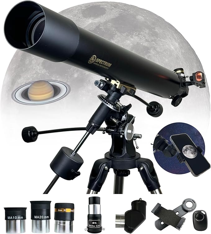 SpectrumOI Telescope for Kids, Telescope for Adults Astronomy Gifts, Telescope for Kids 8-12 - Premium EQ Refractor Telescope 80mm Aperture with Aspherical Eyepiece