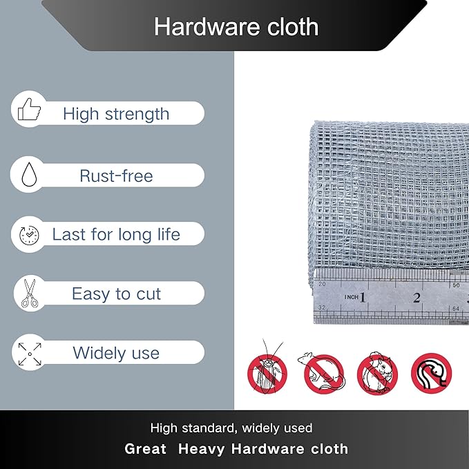 1/8 inch Galvanized Hardware Cloth Wire Mesh Screen Roll (24in x 20ft)