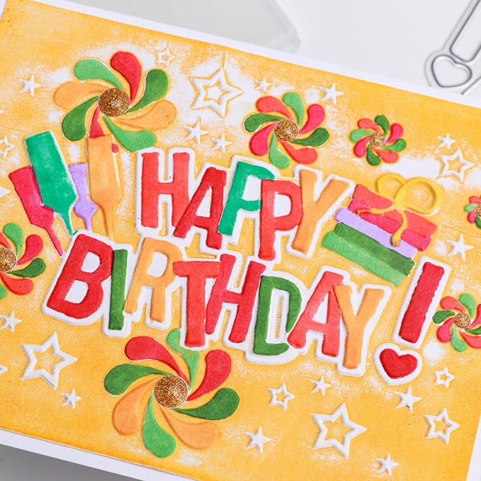 BAOFALI 3D Embossing Folder for Card Making,Happy Birthday Plastic Texture Fades Embossing Folder Template for Scrapbooking Cardstock Album DIY Decoration Paper Crafting 6.3x4.5inch