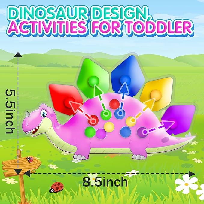 UIIOPJIOM Dinosaur Color Sorting Sensory Toys, Montessori Toys for Toddler Fine Motor Skill Game Learning Activities Quiet Calm Down Fidgets for Classroom Stocking Stuffers for 3 4 5 Year Old Kid