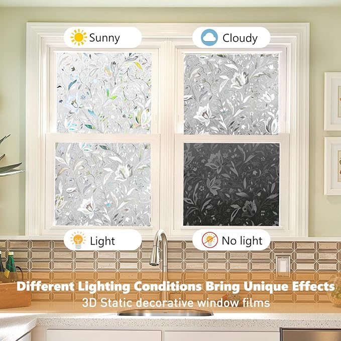 Kromapolis Window Film, Window Privacy Film, Vinyl Glass Covering, Stained Glass Decorative Film, Window Film Privacy Frosted, Static Window Clings, Non-Adhesive, No-Glue (45.2 x 157.4 inch)