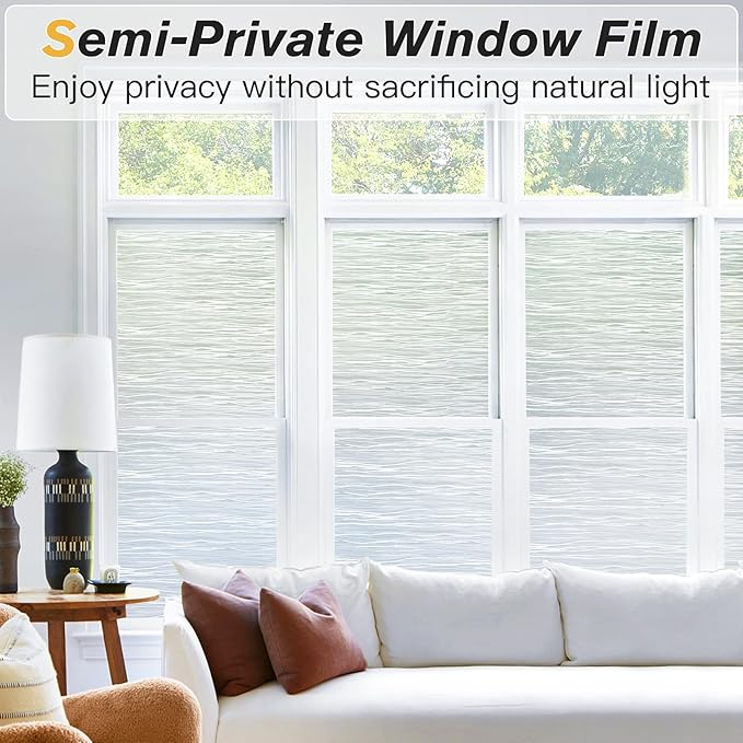 Haton Window Privacy Film, Frosted Glass Privacy Window Clings, Sun Blocking Frosting Opaque Coverings, Static Cling Removable Decorative Stickers for Home Door, Non-Adhesive 11.8" x 78.7"