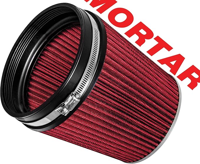 Mortar Aftermarket Auto Air Filter – 6 In Flange ID Car Enthusiast Class Universal Cold Air Intake Gulps in More Air for More Engine Power & Passionate Induction Sound, Length 6 In, Red