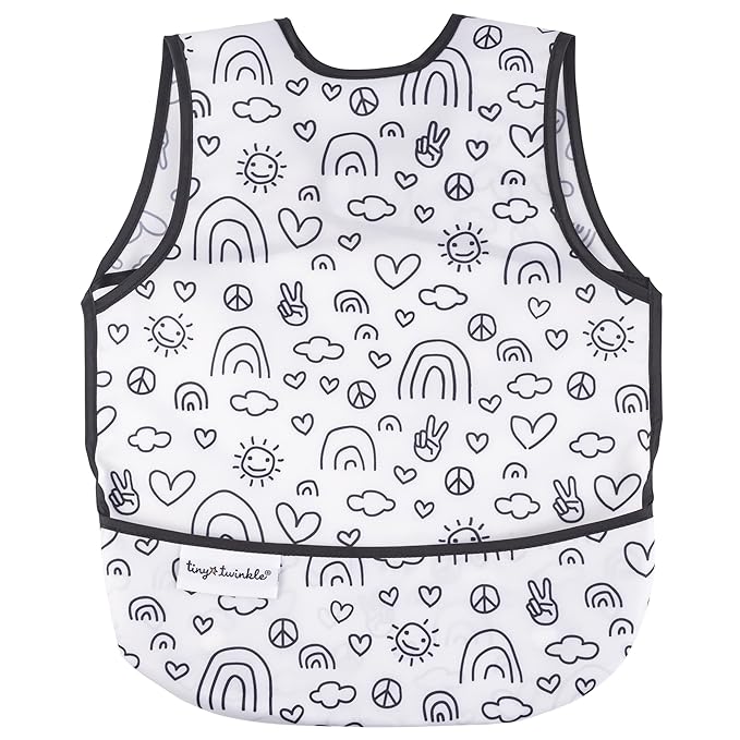 Tiny Twinkle Mess Proof Baby Bib - Waterproof & Lightweight Baby-Led Weaning Apron | 100% Recycled Polyester, Easy Clean & Machine Washable (Peace, Small 6-24 Months)