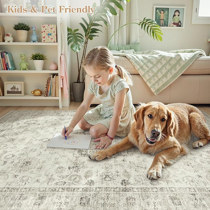 LIVEBOX Washable 2x6 Runner Rug for Bathroom, Non Slip Kitchen Mats for Floor Entryway, Boho Indoor Front Door Mat Low-Pile Runners for Hallways, Farmhouse Rugs for Bath Laundry, Taupe