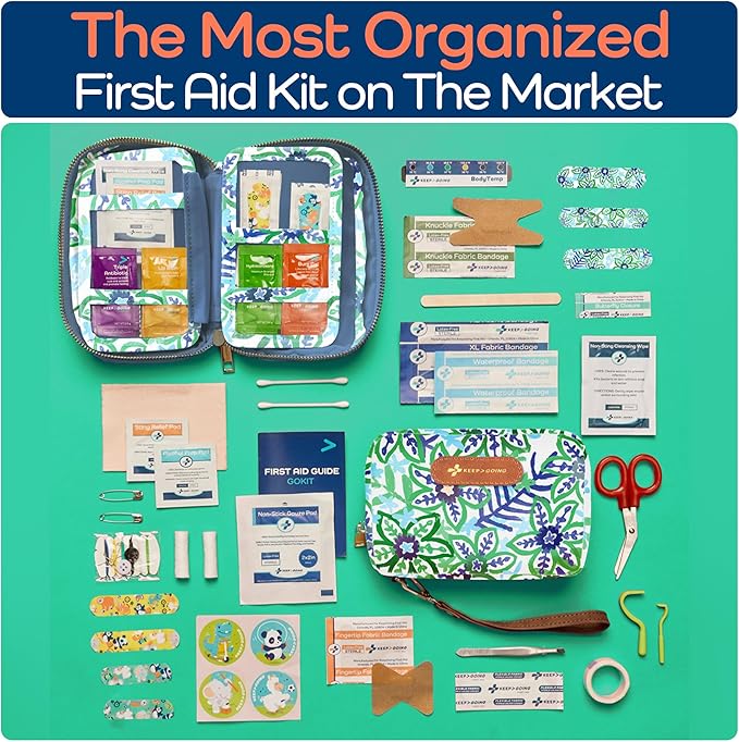 KeepGoing Travel First Aid Kit for Kids – 130 Pc. for Car, Home, Purse, Diaper Bag & Backpack with Latex-Free Bandages - Mini First Aid Kit Travel Size TSA-Approved
