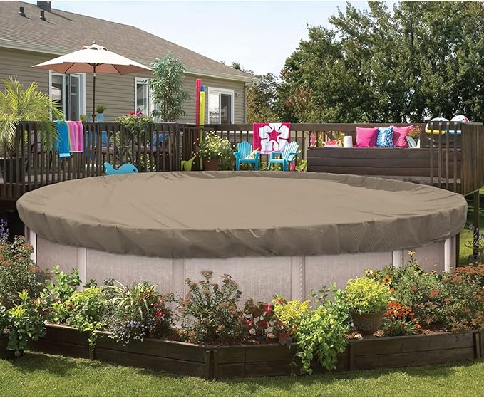 ECOOPTS 15 ft Round Pool Cover for Above Ground Pools, Swimming Pool Cover Protector Winter Safety Cover (Sand)