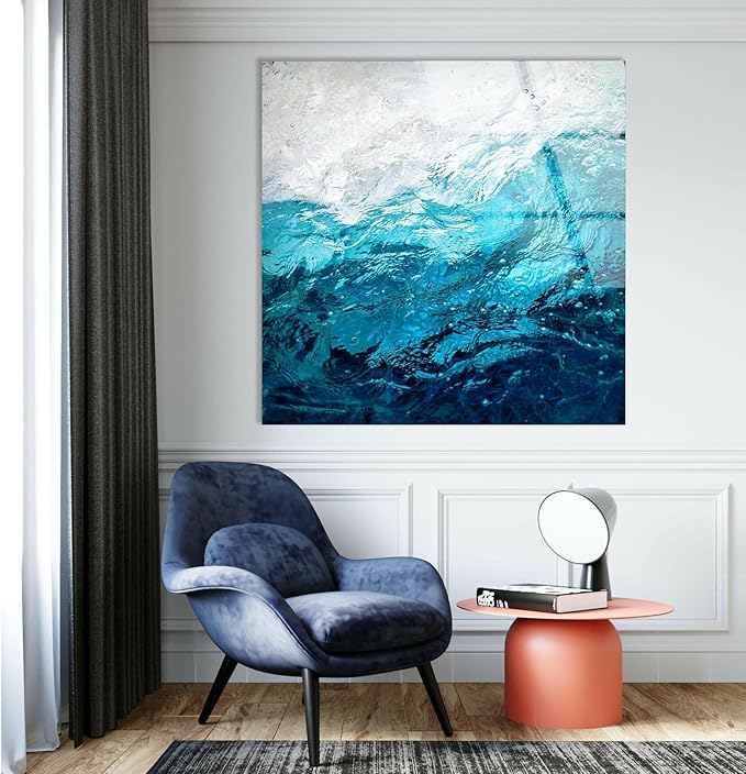 My Photostation.com 35.5Wx30H'' Blue Waves Abstract Glass Wall ArtTempered Glass Printing Wall Decor Large Wall Art Wall Hangings