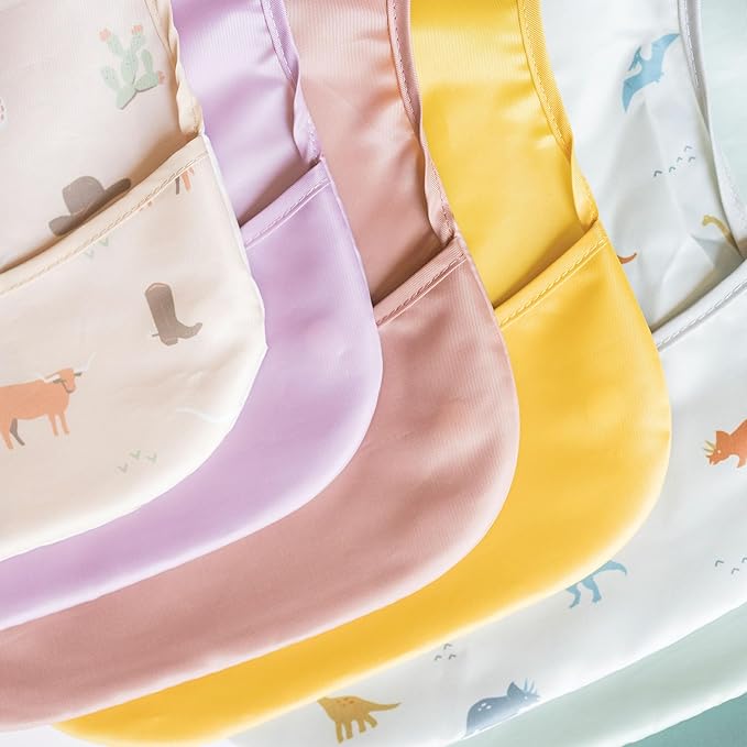 Tiny Twinkle Mess Proof Baby Bibs for Eating - Waterproof, Wipeable Bibs - Toddler Bibs - Travel Friendly - PFAS, PVC, BPA, Phthalate Free - Baby Food Bibs(3 Pack,Taupe, Rose)
